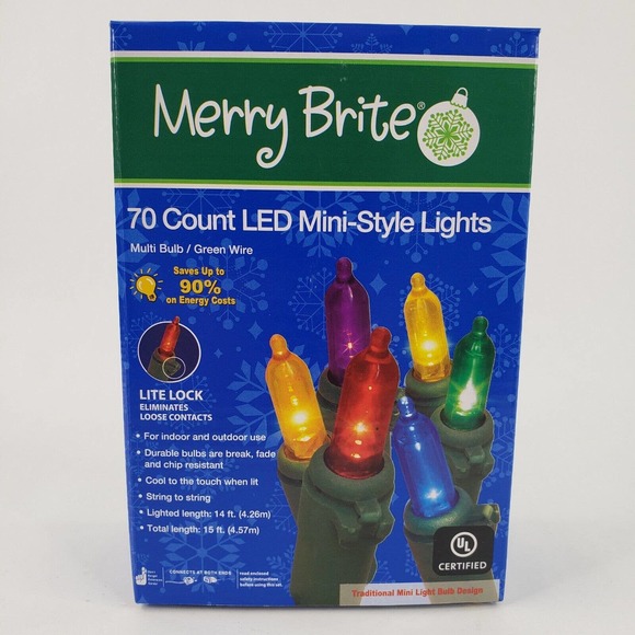 Merry Brite 70 Ct LED Mini Style Multi Color Lights Green Wire Christmas Patio - Picture 1 of 6